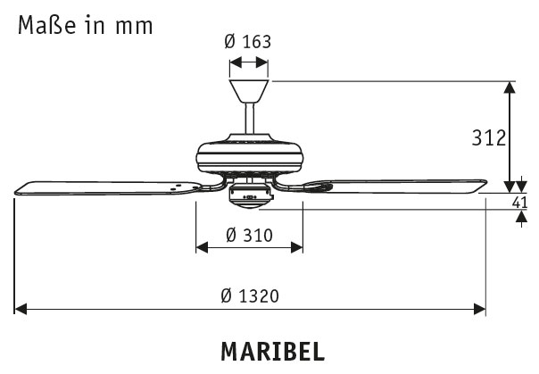 Hunter Deckenventilator Maribel NBOD Produktbild Ean:0049694505552 SKU:50555 Deckenventilator von www.Deckenventilator-Experte.de Bild 2