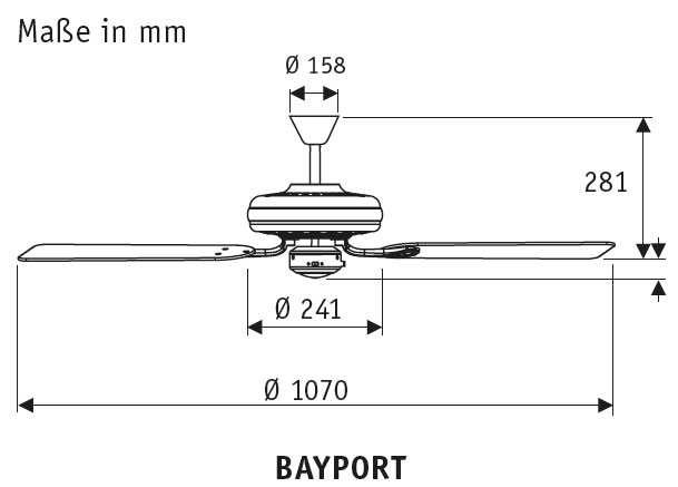 Hunter Deckenventilator Bayport 107 BN Produktbild Ean:0049694241795 SKU:24179 Deckenventilator von www.Deckenventilator-Experte.de Bild 3